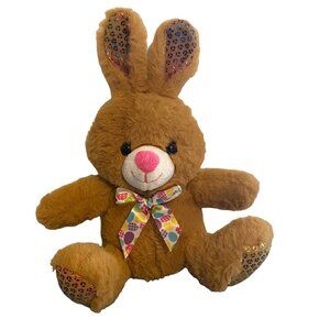 Hug & Luv Easter Bunny Rabbit Plush Stuffed Toy Patterned Bow Sequin Accents 9"
